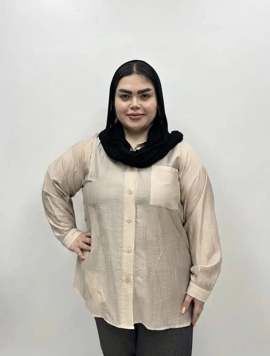 شومیز سایز بزرگ زنانه مدل لنین کریستال (پری شیشه ای) طرح جیب دار